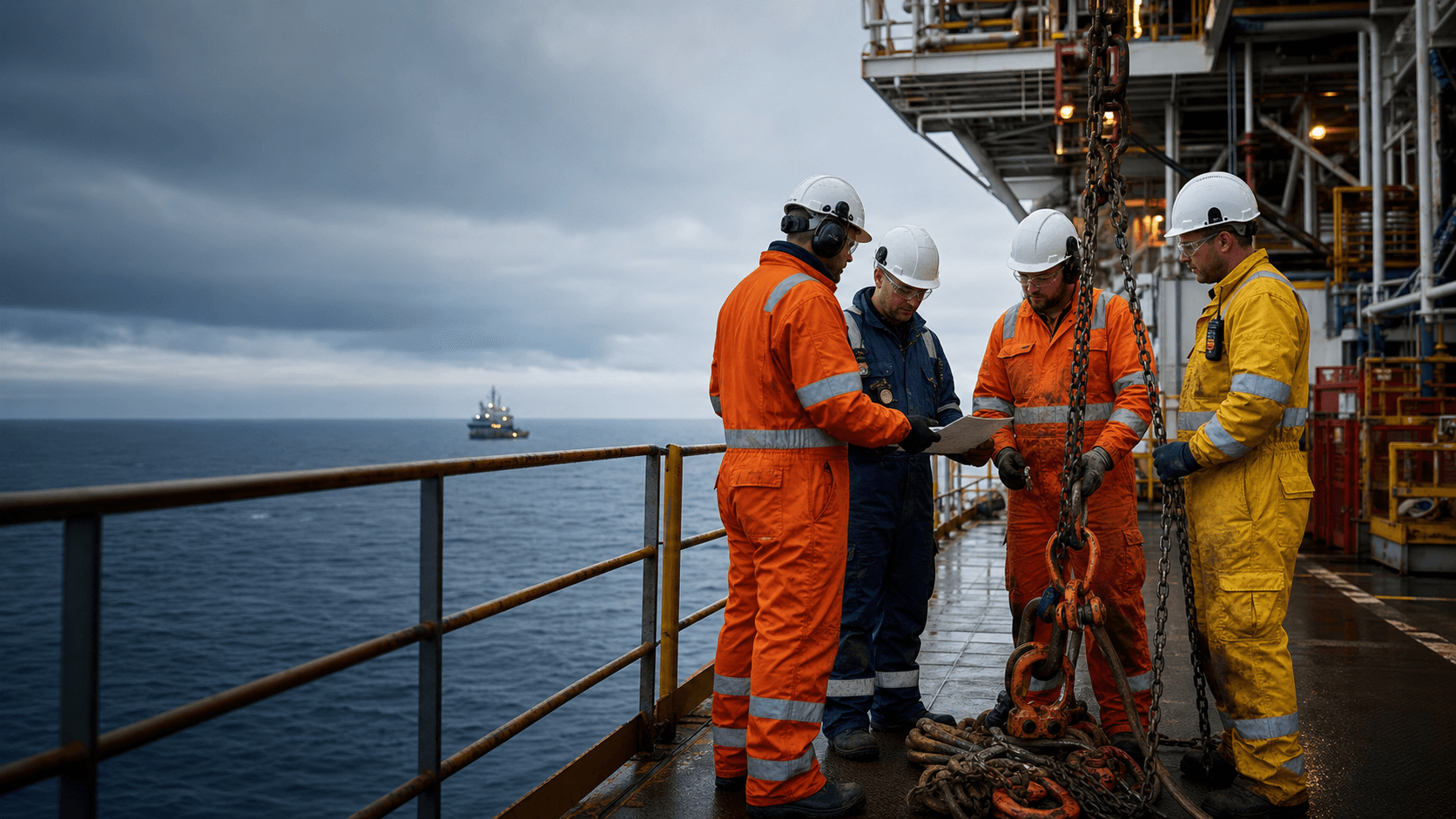 Offshore deck crew preparing for a North Sea mobilisation