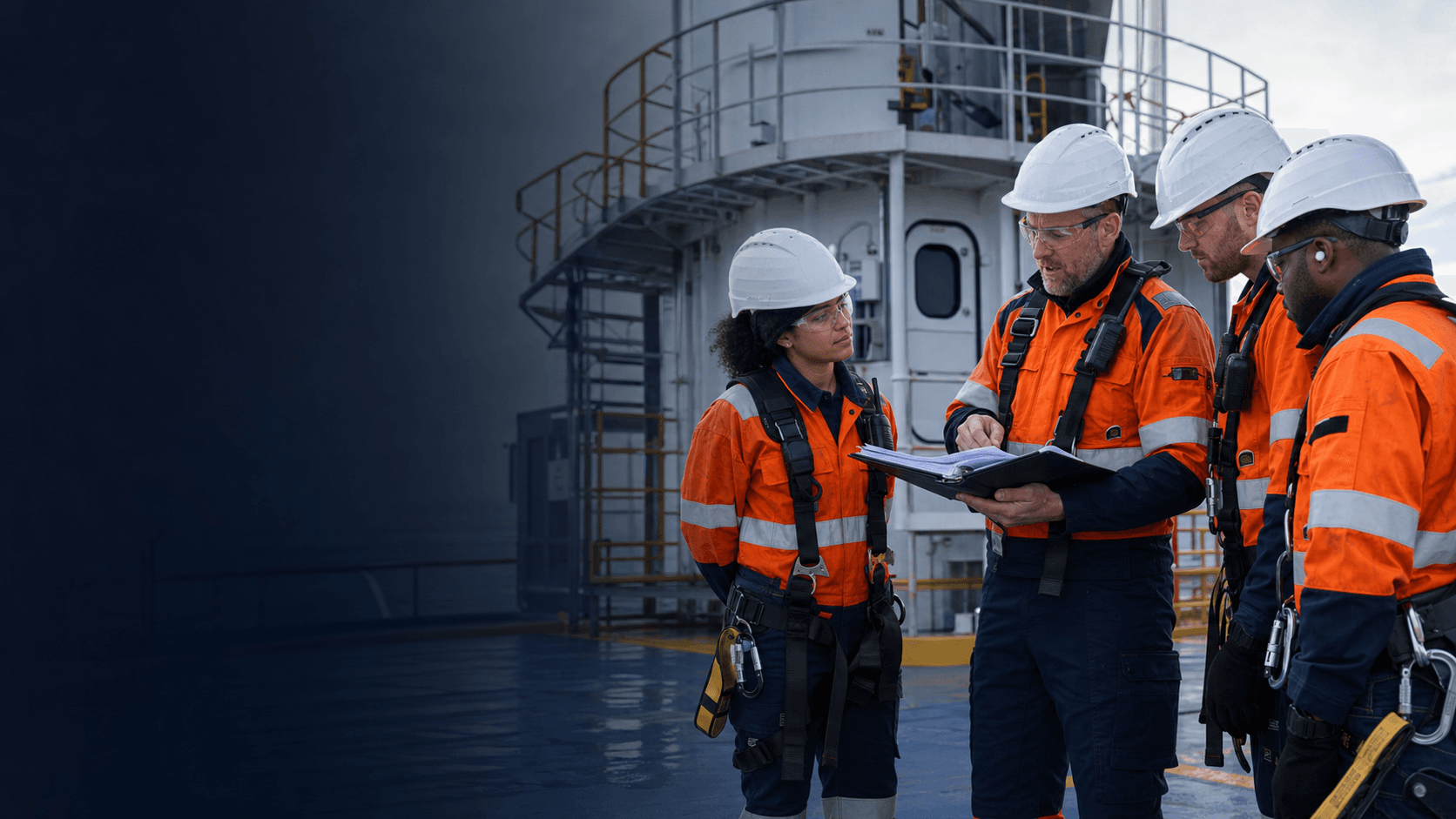 Offshore workers completing supervised safety training